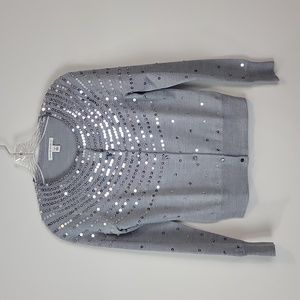 BANANA REPUBLIC Gray Sequin Merino Wool Blend Holiday Sparkle Cardigan
